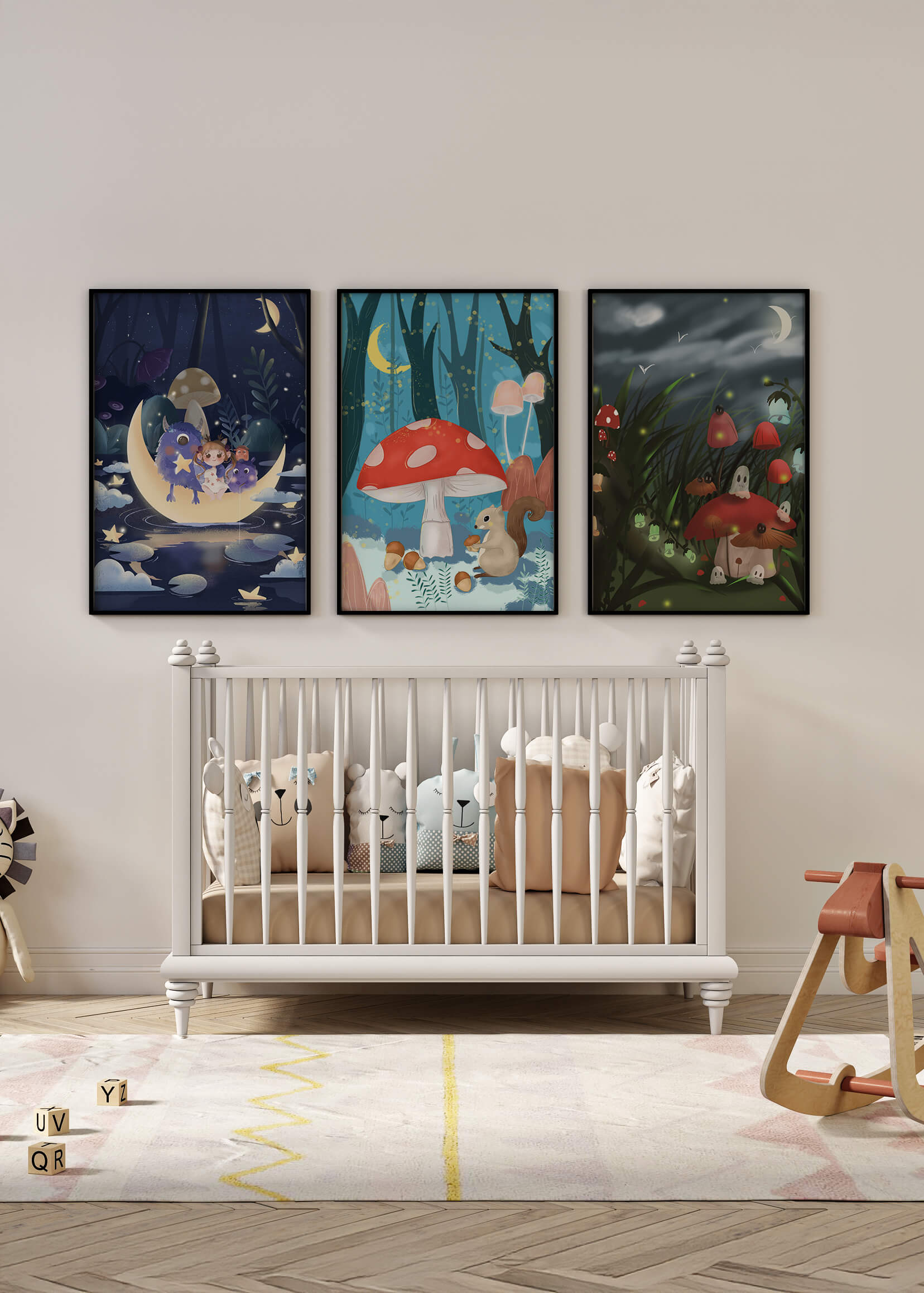 Illustrations de fées avec des champignons dans la forêt