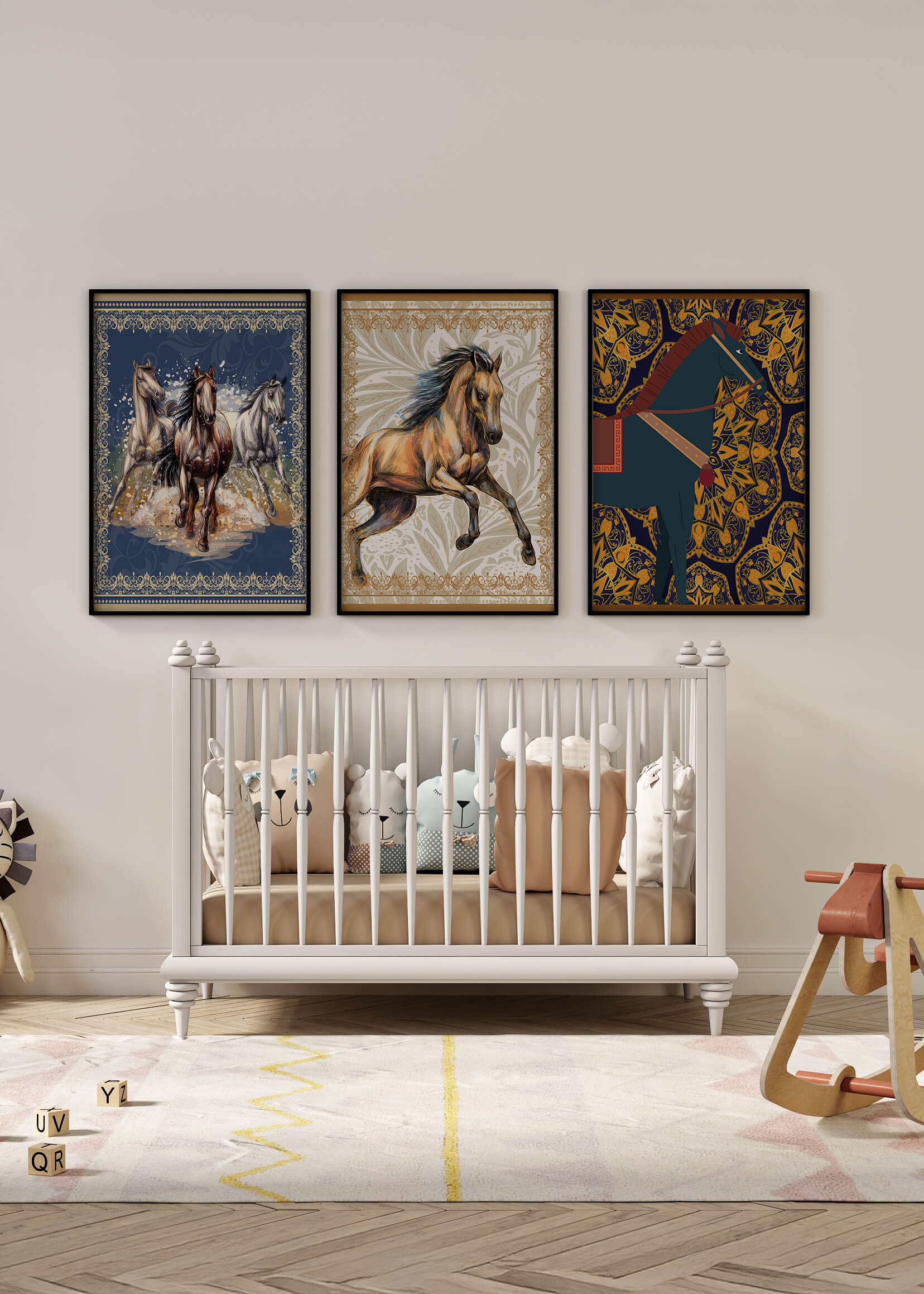 Tríos de Arte Ecuestre con Fondos Ornamentales