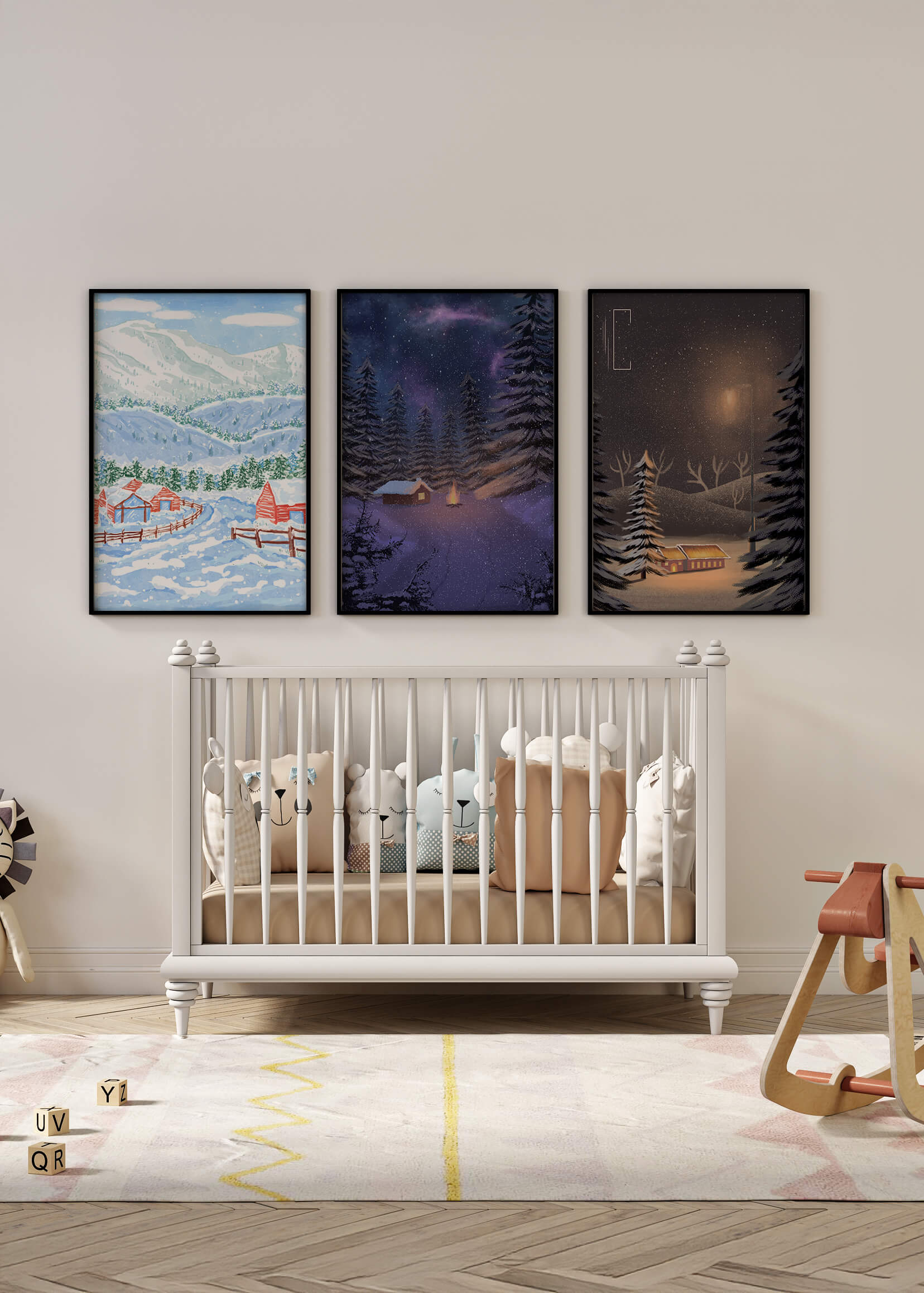 Impresiones De Paisajes Invernales Sin Marco En Un Entorno Elegante