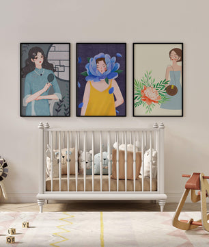Tableaux modernes avec illustrations artistiques féminines dans un style coloré
