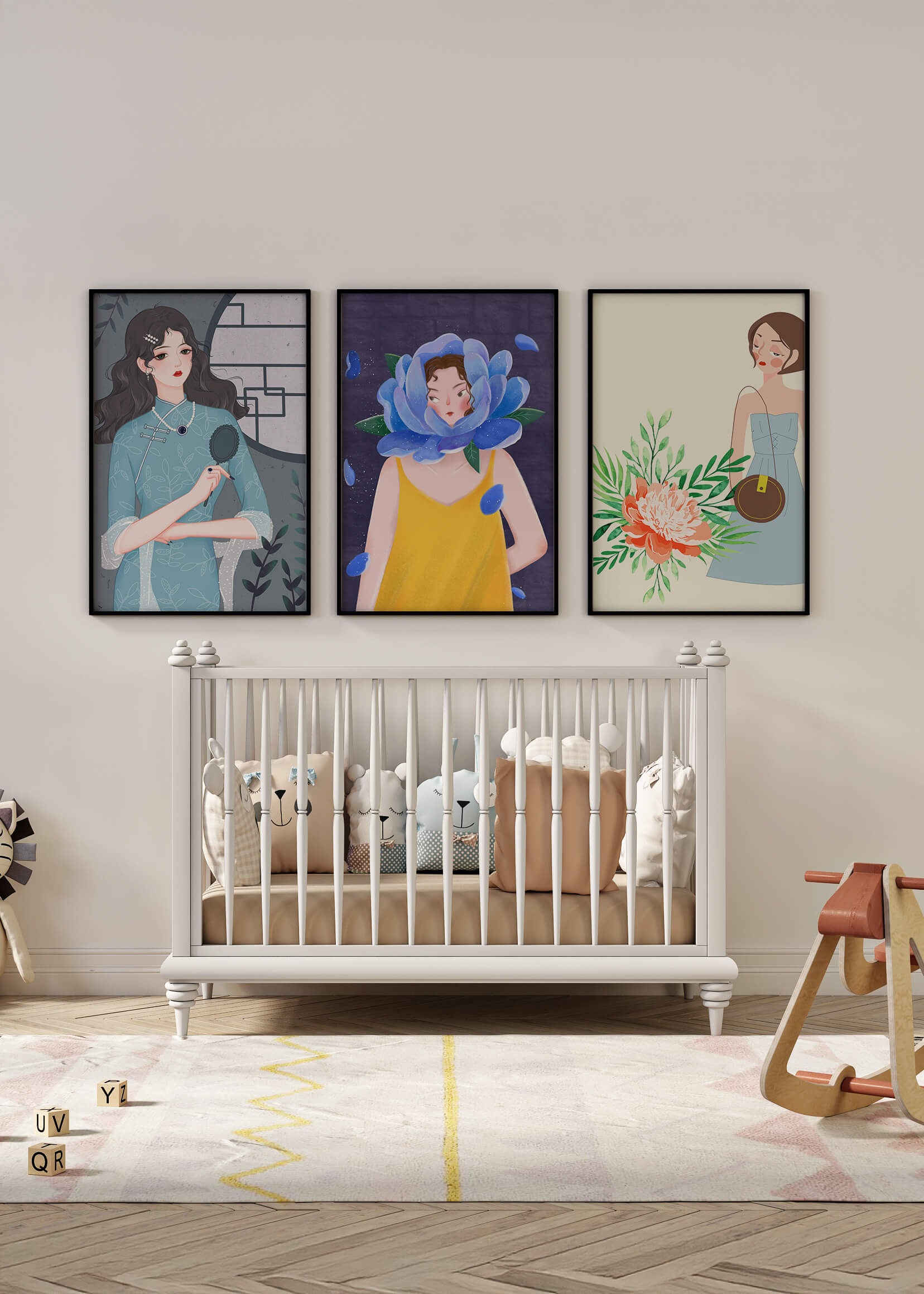 Cuadros Modernos con Ilustraciones Artísticas Femeninas en Estilo Colorido