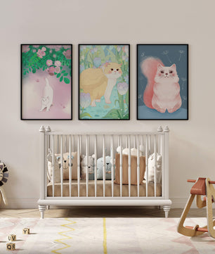 Conjunto De Ilustraciones De Gatos Con Fondos Naturales