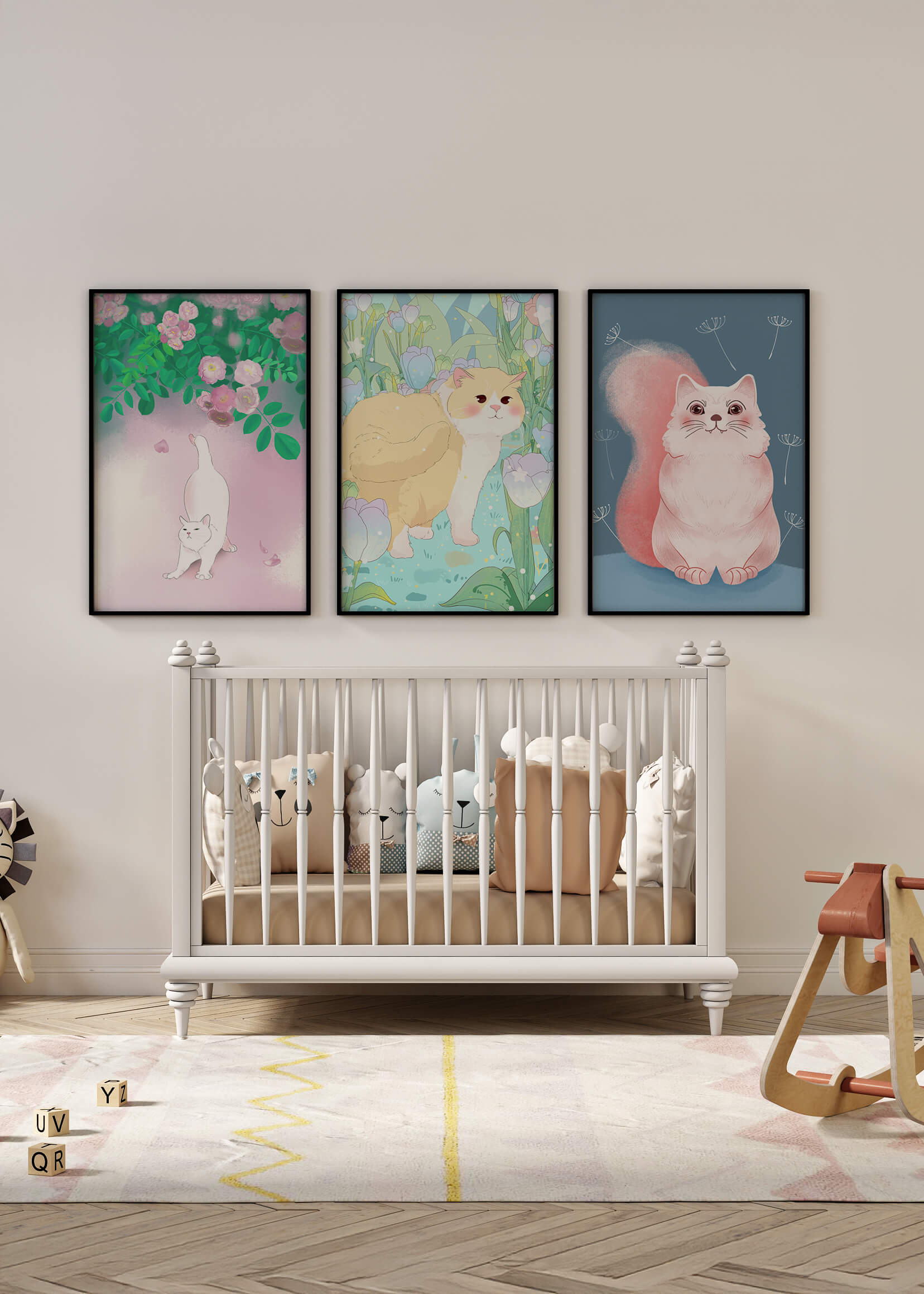 Conjunto De Ilustraciones De Gatos Con Fondos Naturales