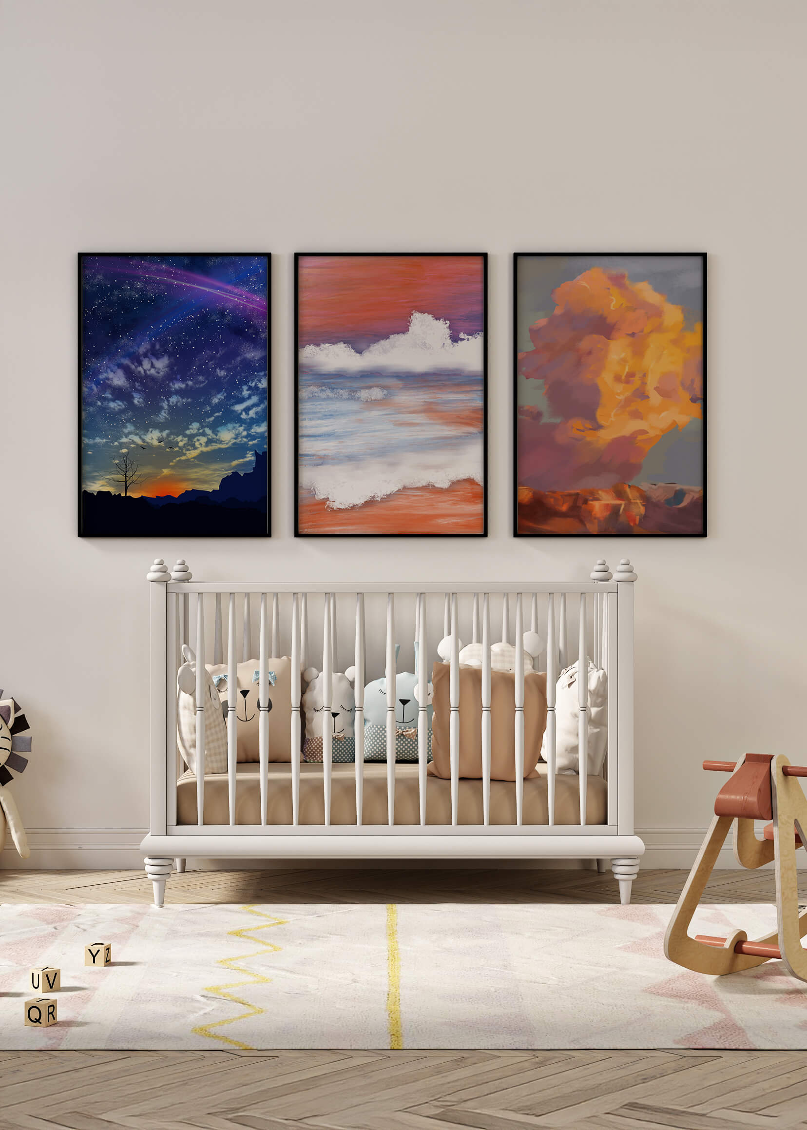 Pinturas Abstractas De Cielo Y Paisaje Sin Marco