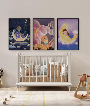 Ensemble de tableaux pour enfants avec lune et étoiles
