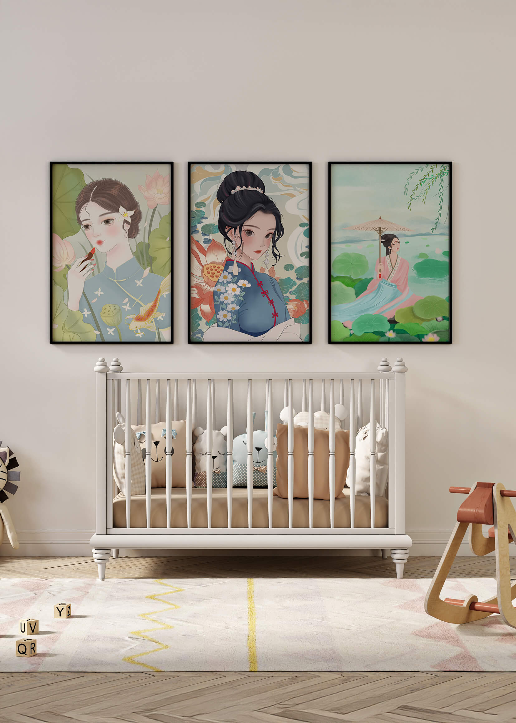 Décoration murale avec art asiatique de femmes élégantes