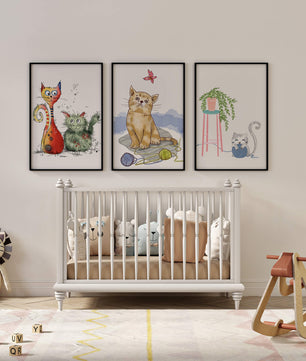 Art illustré de chats dans des cadres en bois