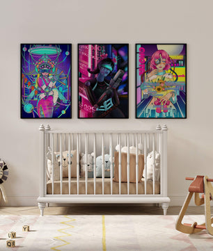 Ensemble d'affiches avec art de style cybernétique