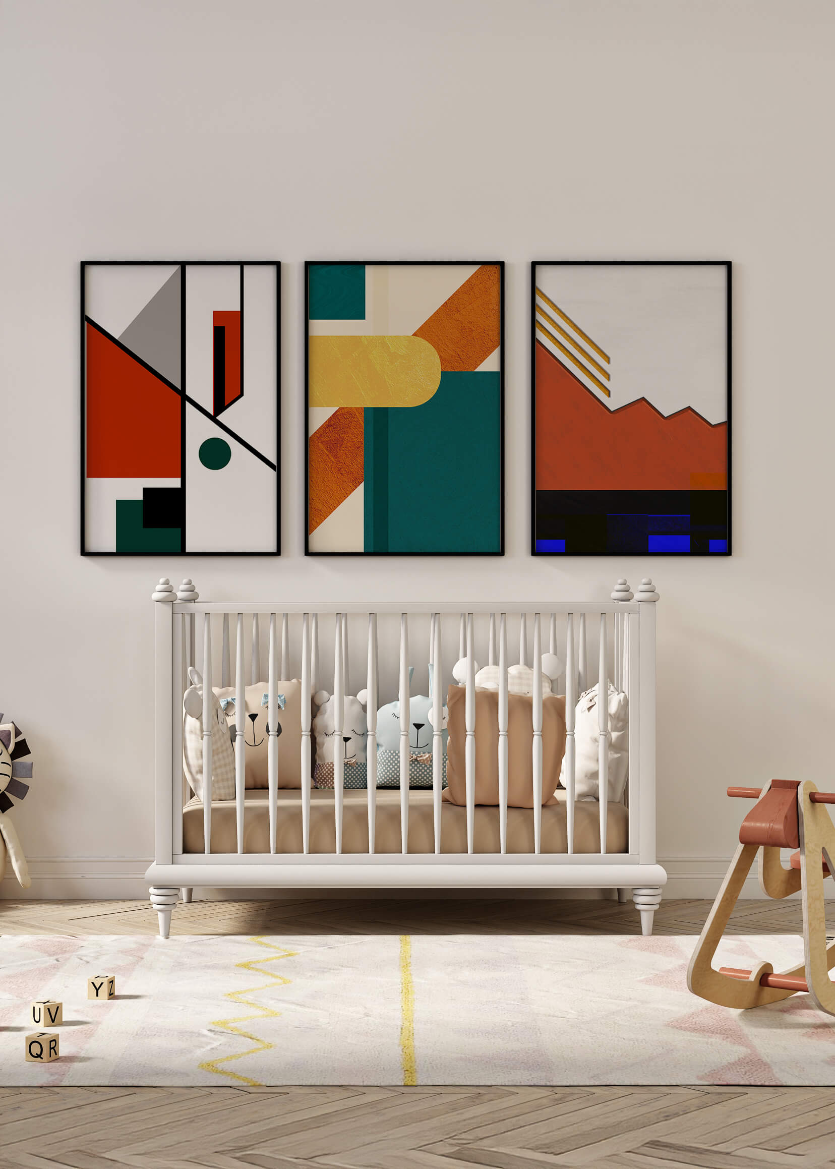 Conjunto De Arte Abstracto Moderno Con Diseños Geométricos Sin Marco