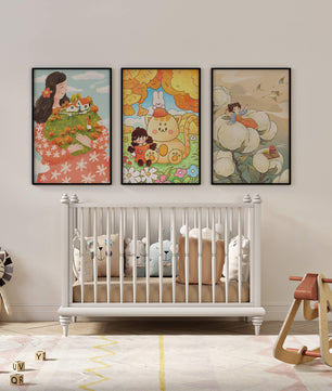 Art coloré pour enfants avec des dessins d'enfants et d'animaux dans des cadres en bois