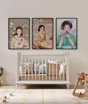 Conjunto De Impresiones Artísticas De Mujeres Estilo Retro Con Elementos Dorados