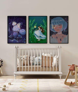 Set aus drei Kunstwerken mit Fantasymotiven