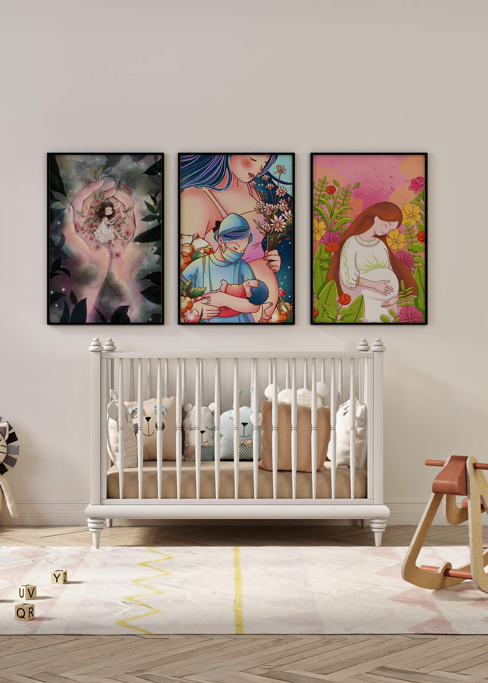 Arte Moderno De Madres Y Naturaleza En Colores Vibrantes