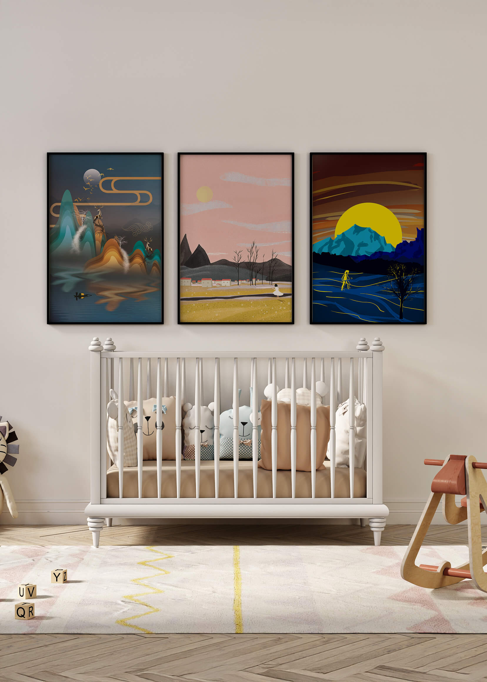 Tríptico de Paisajes Contemporáneos en Colores Vibrantes