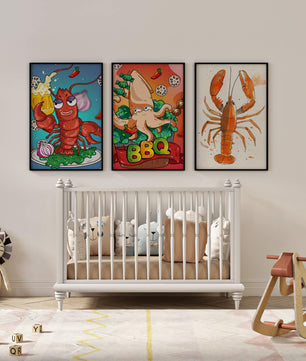 Affiches de fruits de mer amusants dans un style illustratif