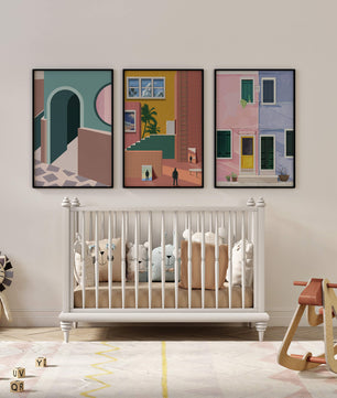 Ensemble de tableaux modernes avec architecture colorée