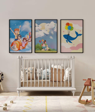 Conjunto de Ilustraciones Fantasía Infantil en Marcos Dorados