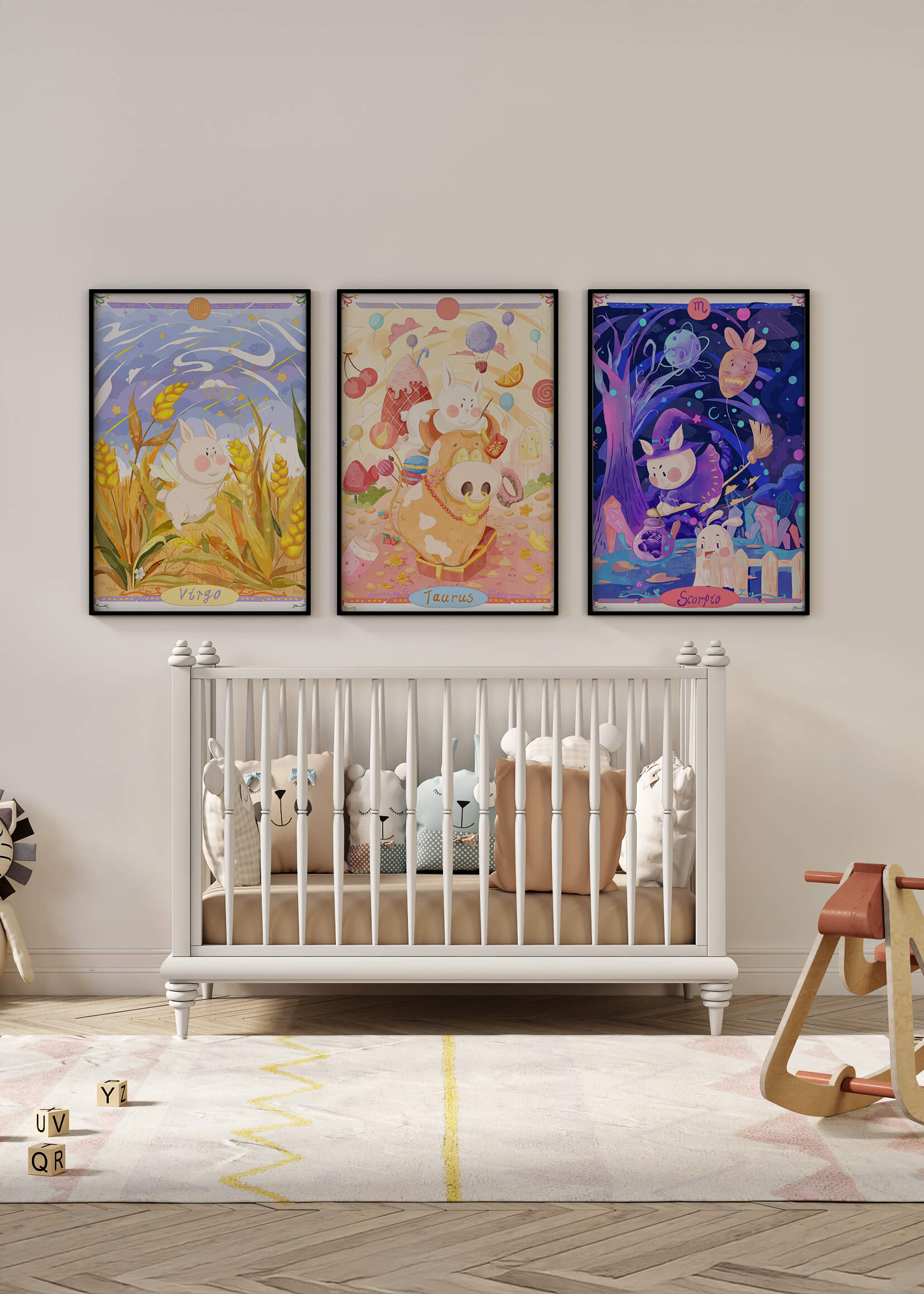 Affiches illustrés des signes du zodiaque avec des animaux