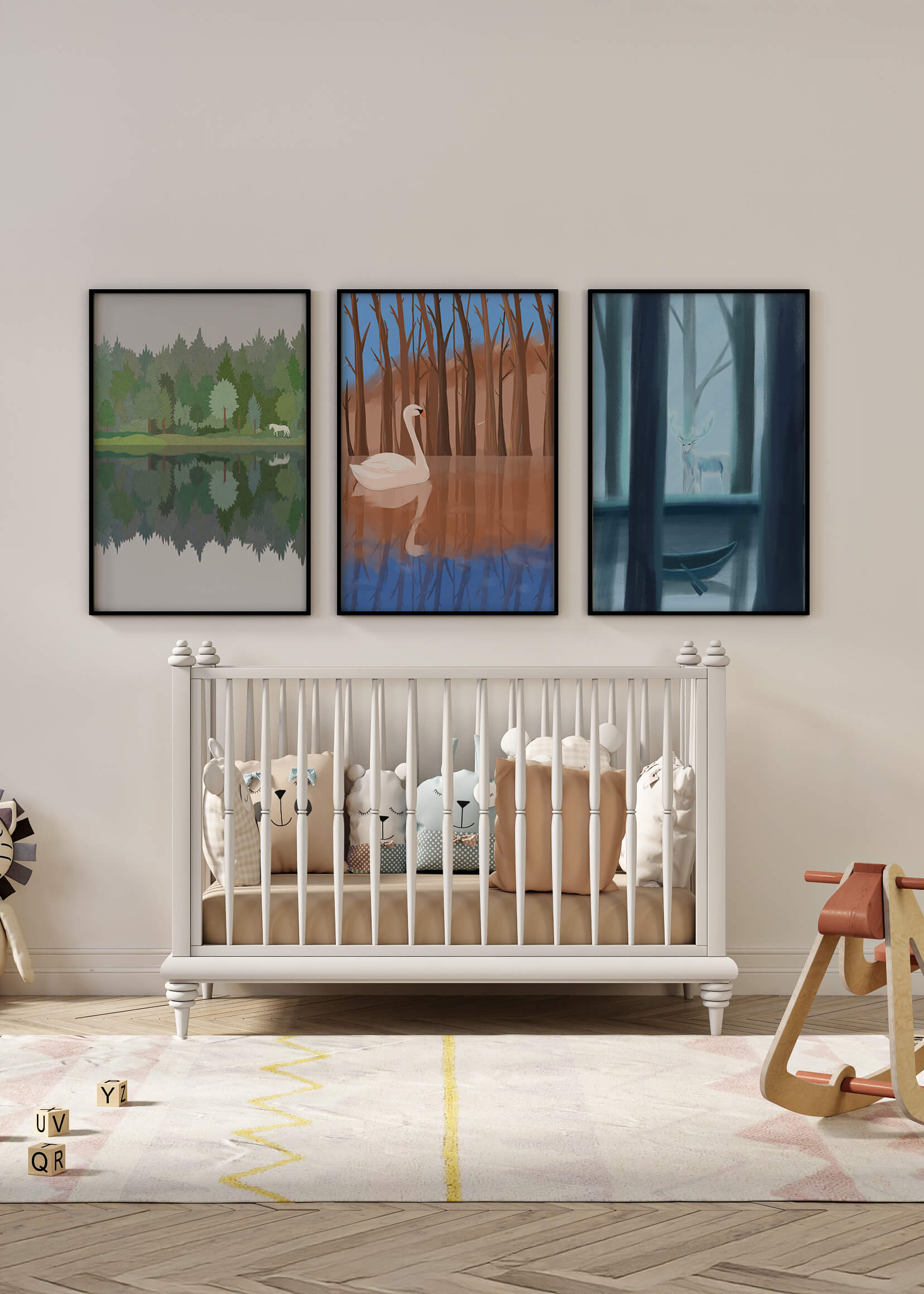 Ensemble de trois impressions artistiques inspirées par la nature