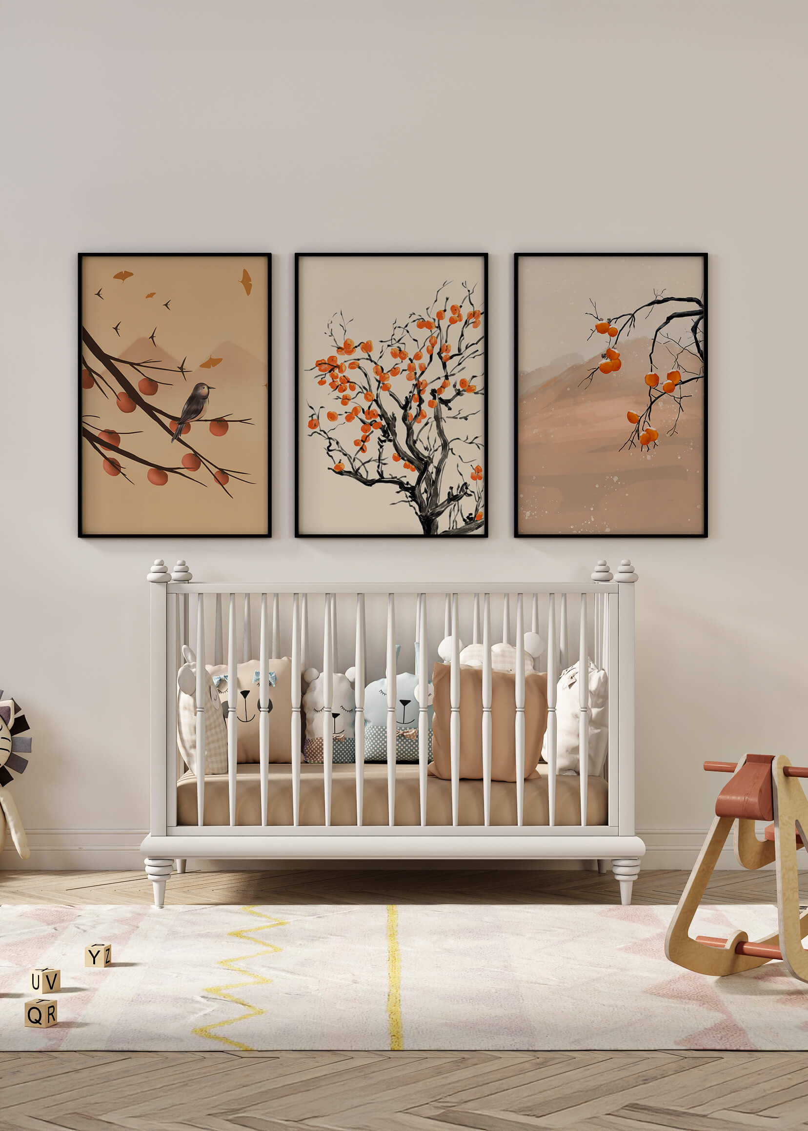 Conjunto de Arte Decorativo con Motivos de Naturaleza y Frutas de Otoño