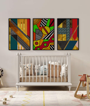 Composition d'art abstrait avec des éléments géométriques et dorés