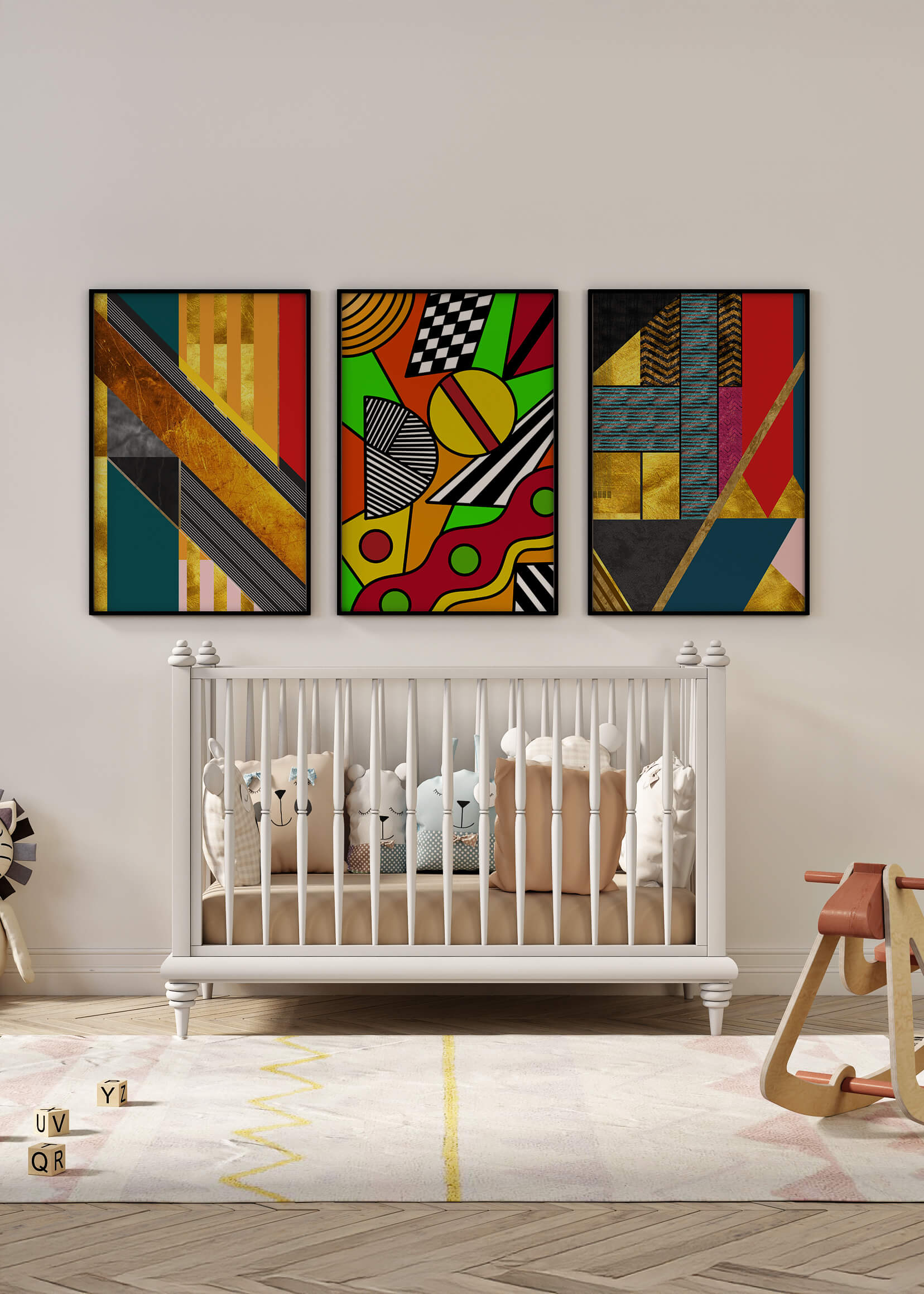 Composición De Arte Abstracto Con Elementos Geométricos Y Dorados