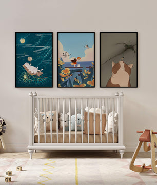 Triptyque d’Art avec Animaux et Paysages Illustrés