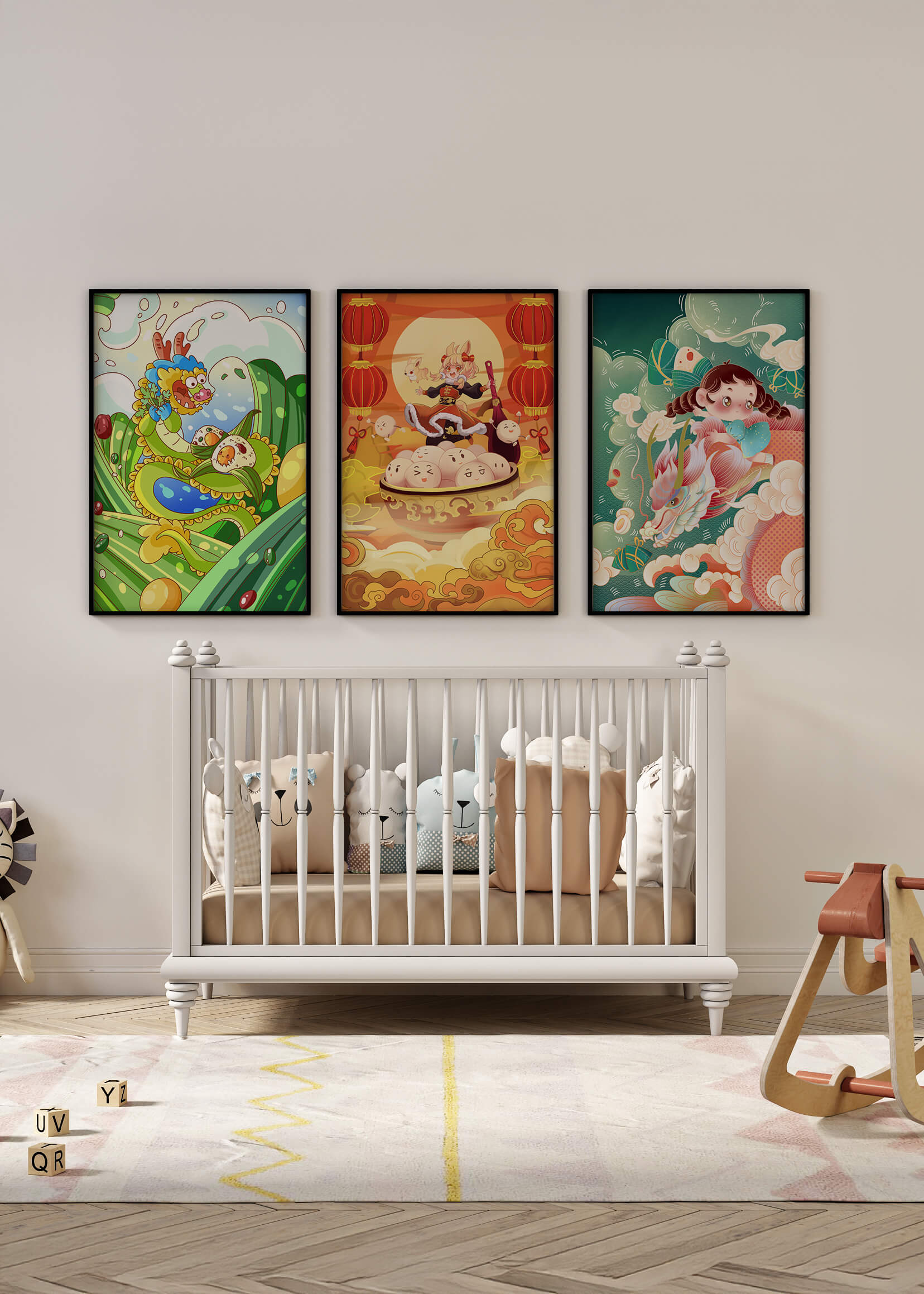 Cuadros Infantiles en Estilo Animado con Personajes y Dragones