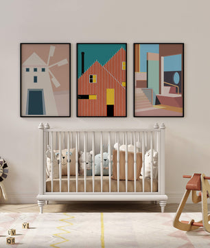 Œuvres d'art moderne avec design architectural dans un environnement minimaliste
