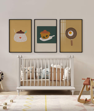 Trio de tableaux de cuisine aux motifs minimalistes et modernes
