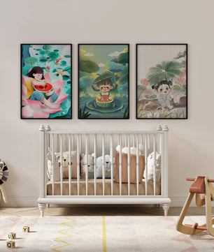 Art enfantin d’enfants avec des fleurs et des animaux