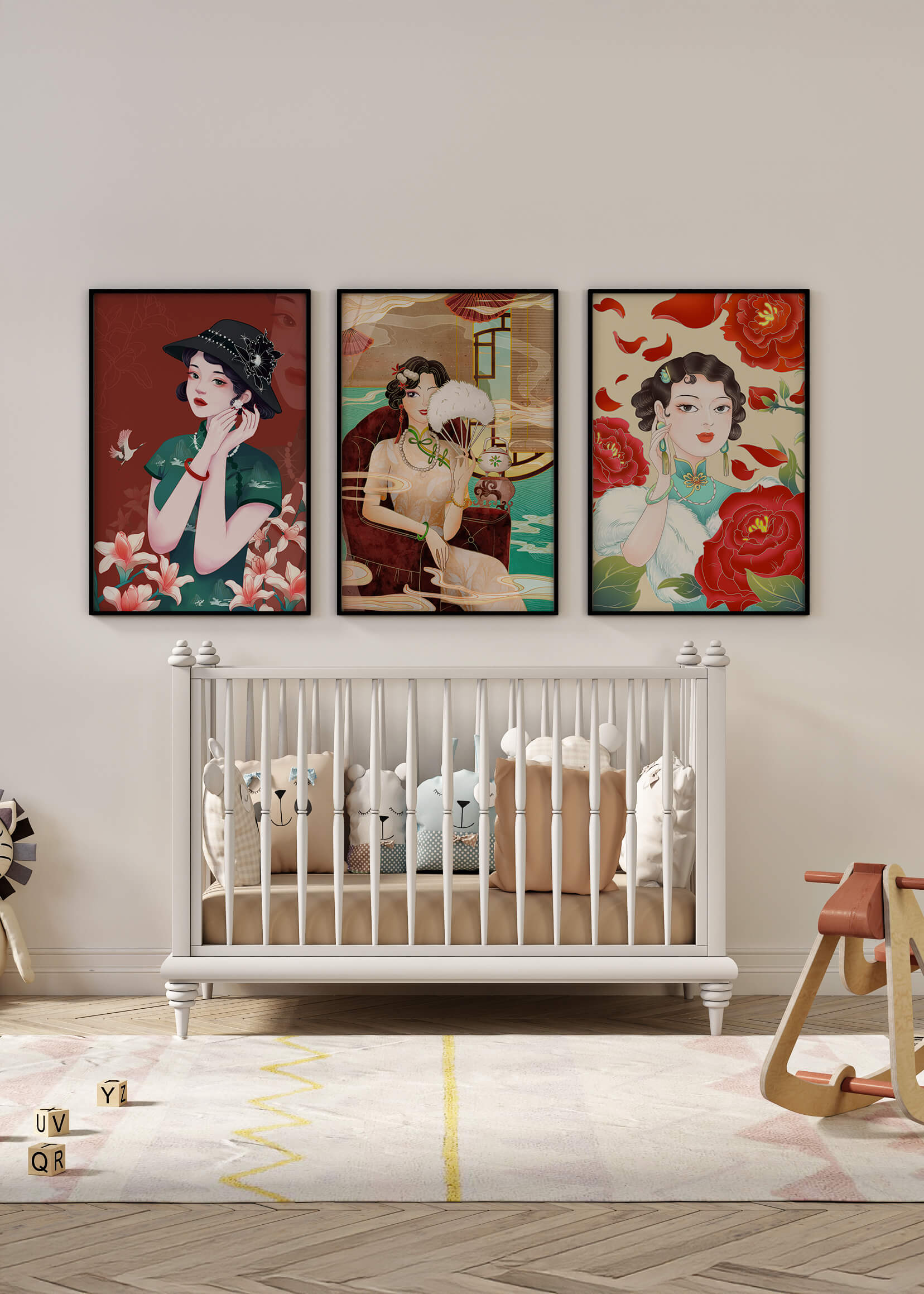 Tríptico de Arte de Mujeres en Colores Vibrantes