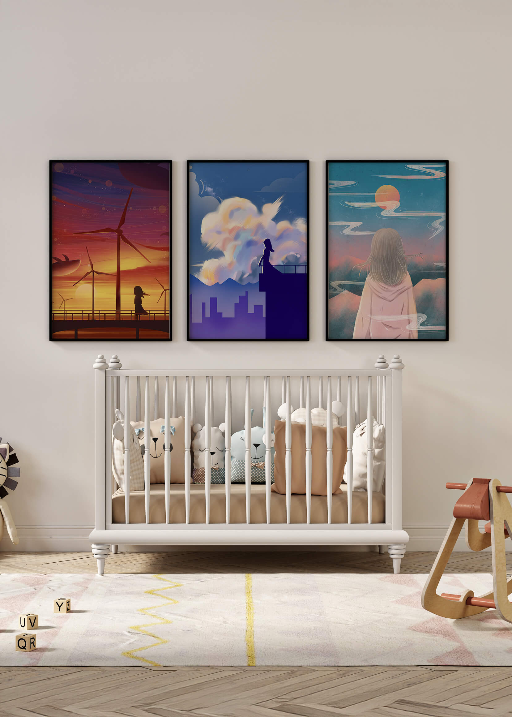 Zeitgenössische Kunst: Minimalistisches Triptychon mit Landschaften