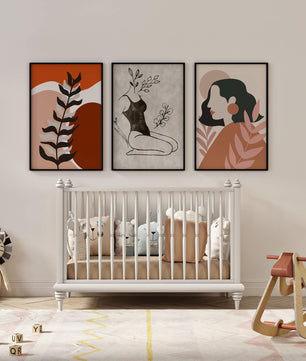 Triptyque d'art minimaliste dans des tons terreux