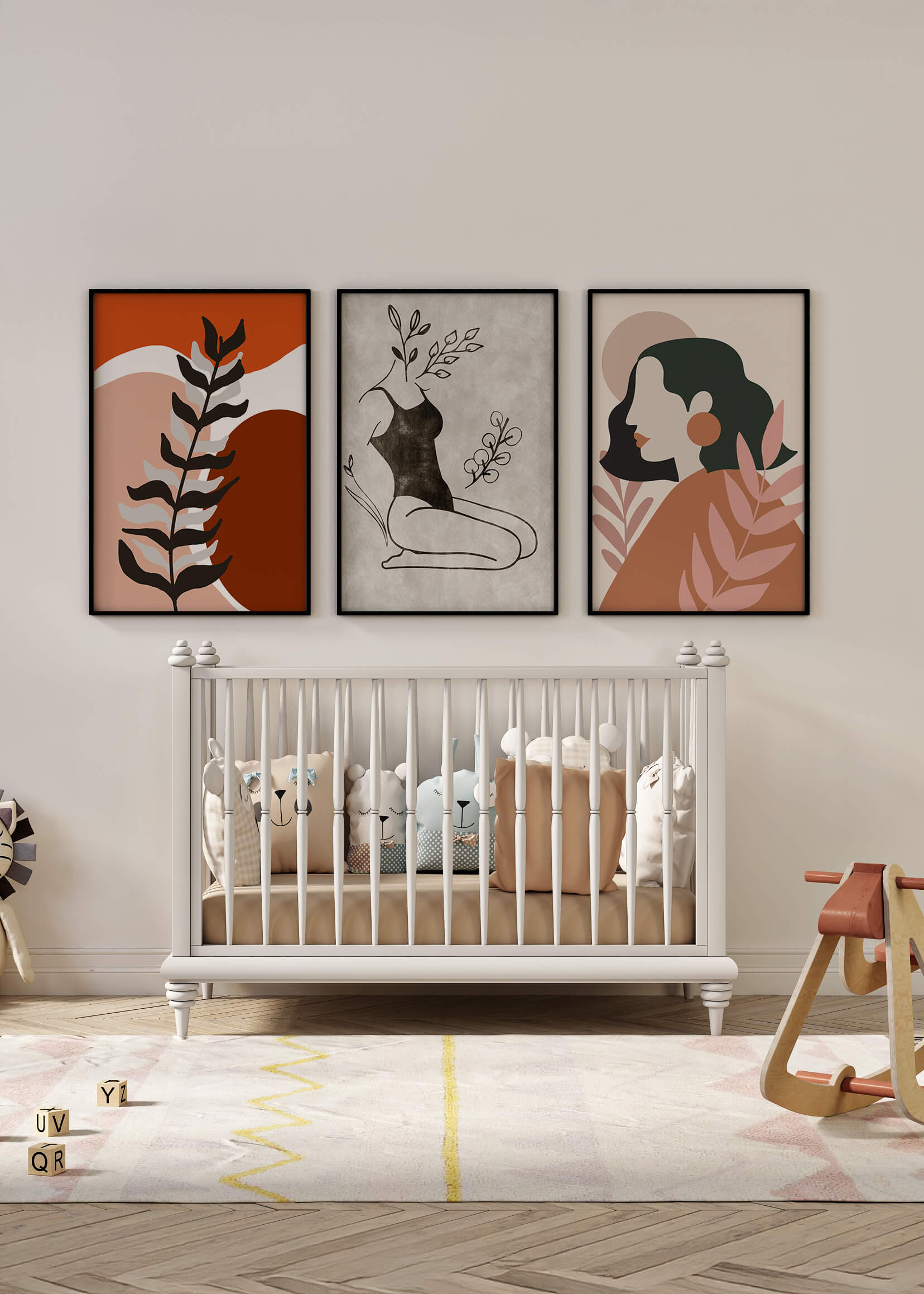 Triptyque d'art minimaliste dans des tons terreux