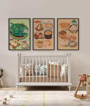 Illustrations de plats orientaux dans un style contemporain