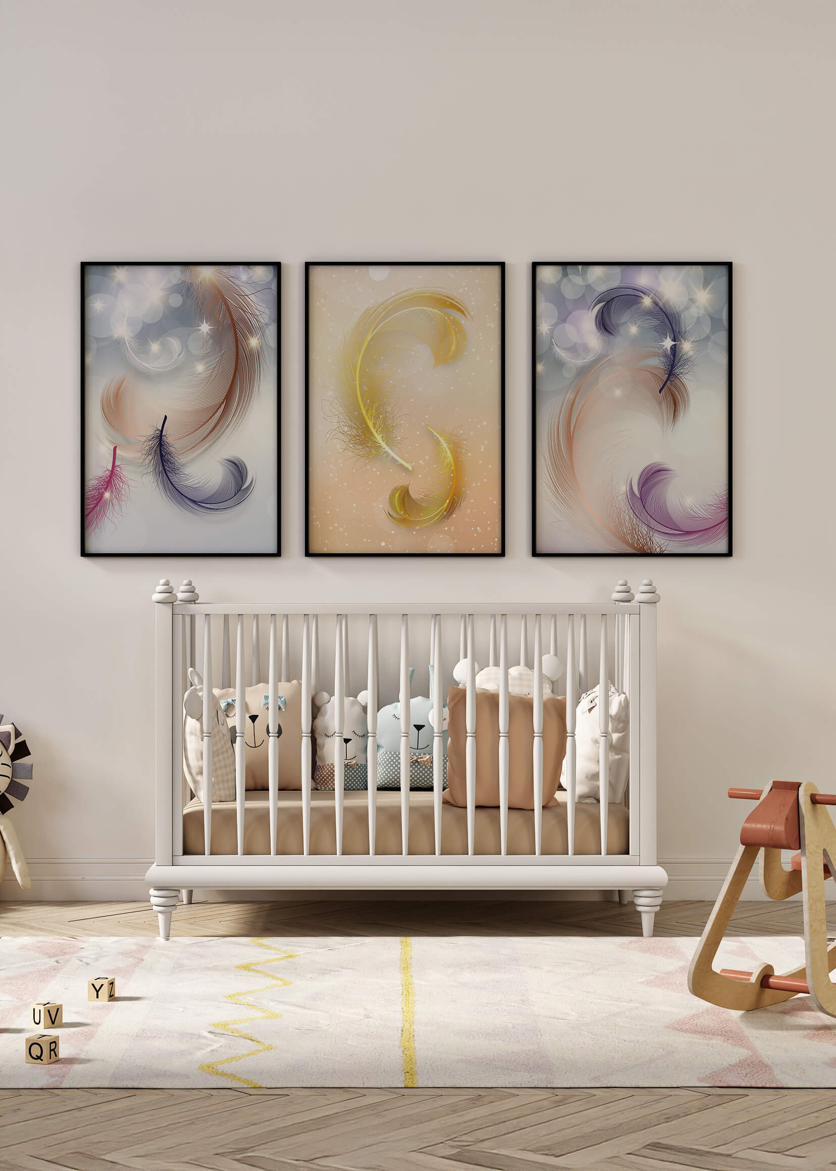 Art abstrait avec des plumes dans des tons pastel