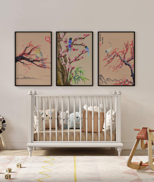Decoración Oriental con Pájaros y Flores