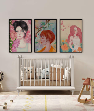 Peintures modernes de femmes avec fleurs en décoration intérieure