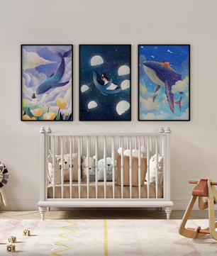 Impressions artistiques de baleines dans un style fantastique