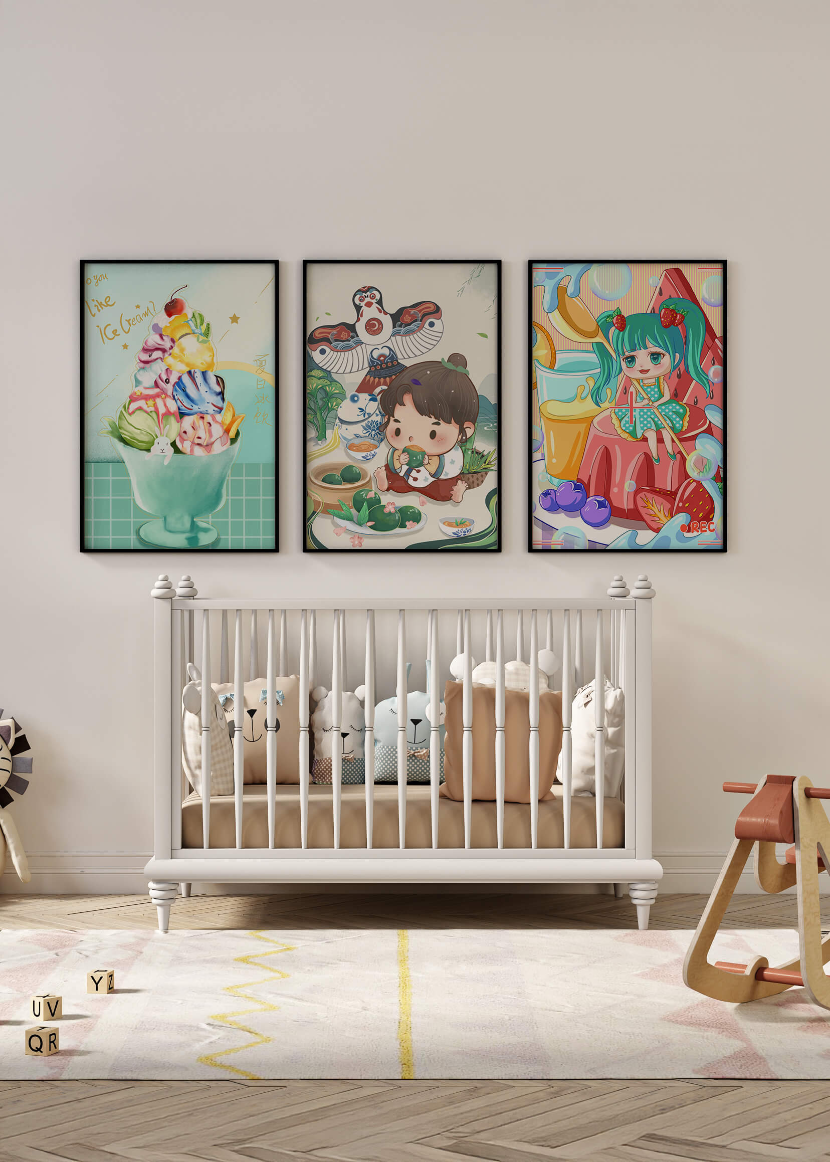 Illustrations d’art coloré avec des personnages animés et un design moderne