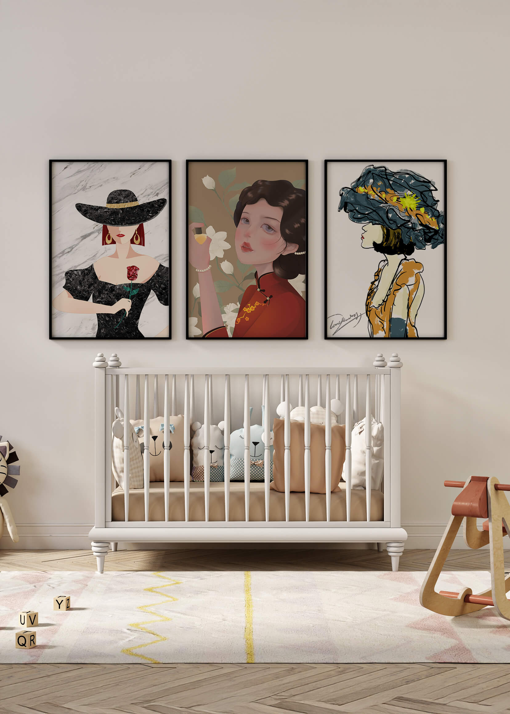 Set de Arte con Retratos de Mujeres en Estilo Clásico y Moderno