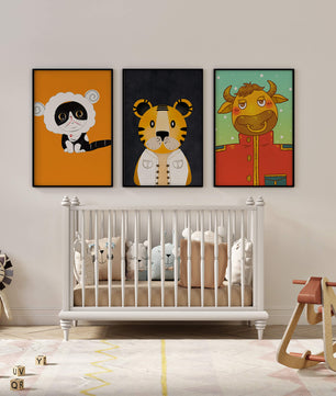 Arte de animales coloridos en estilo caricaturesco