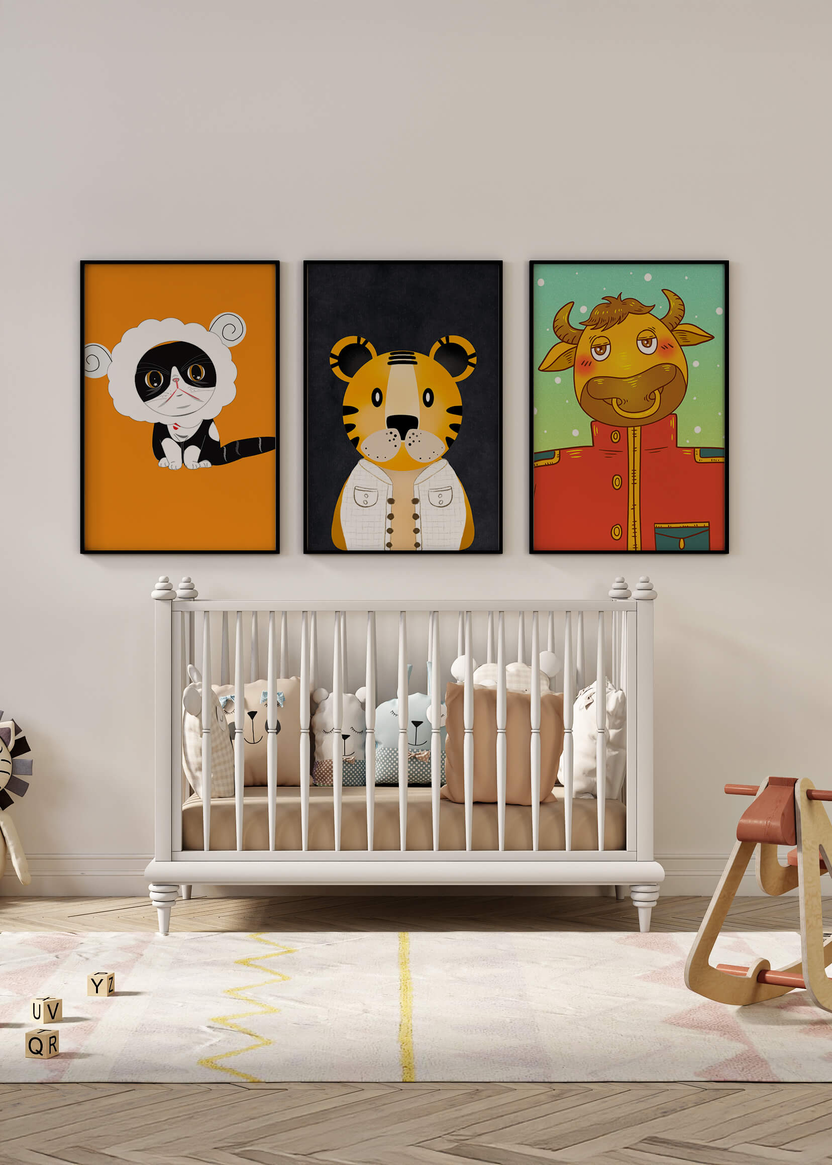 Arte de animales coloridos en estilo caricaturesco