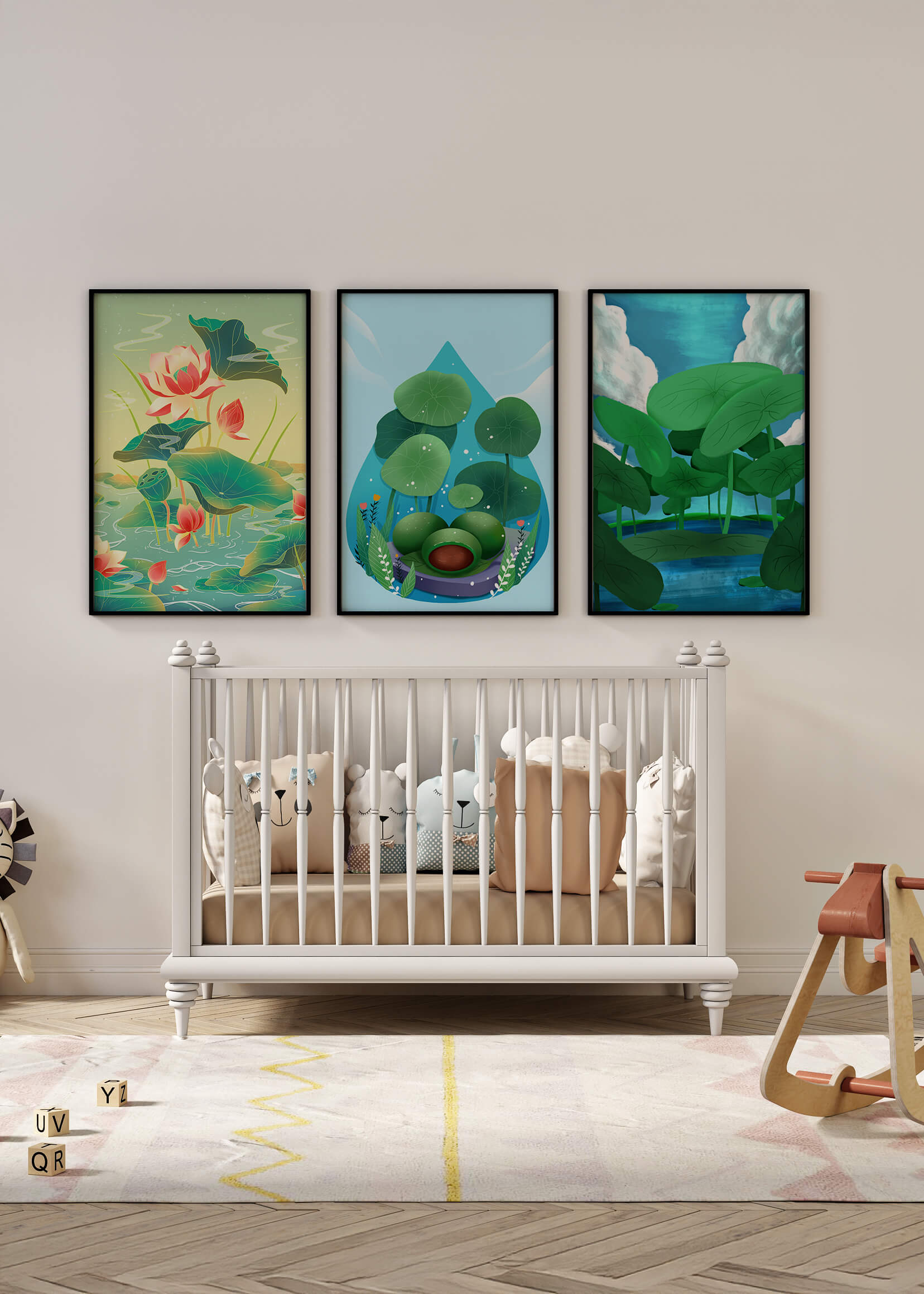 Conjunto De Impresiones De Arte Botánico De Nenúfares Sin Marco