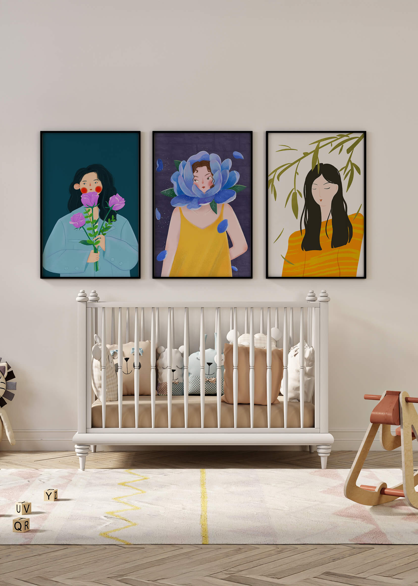 Ensemble de trois illustrations modernes sans cadre