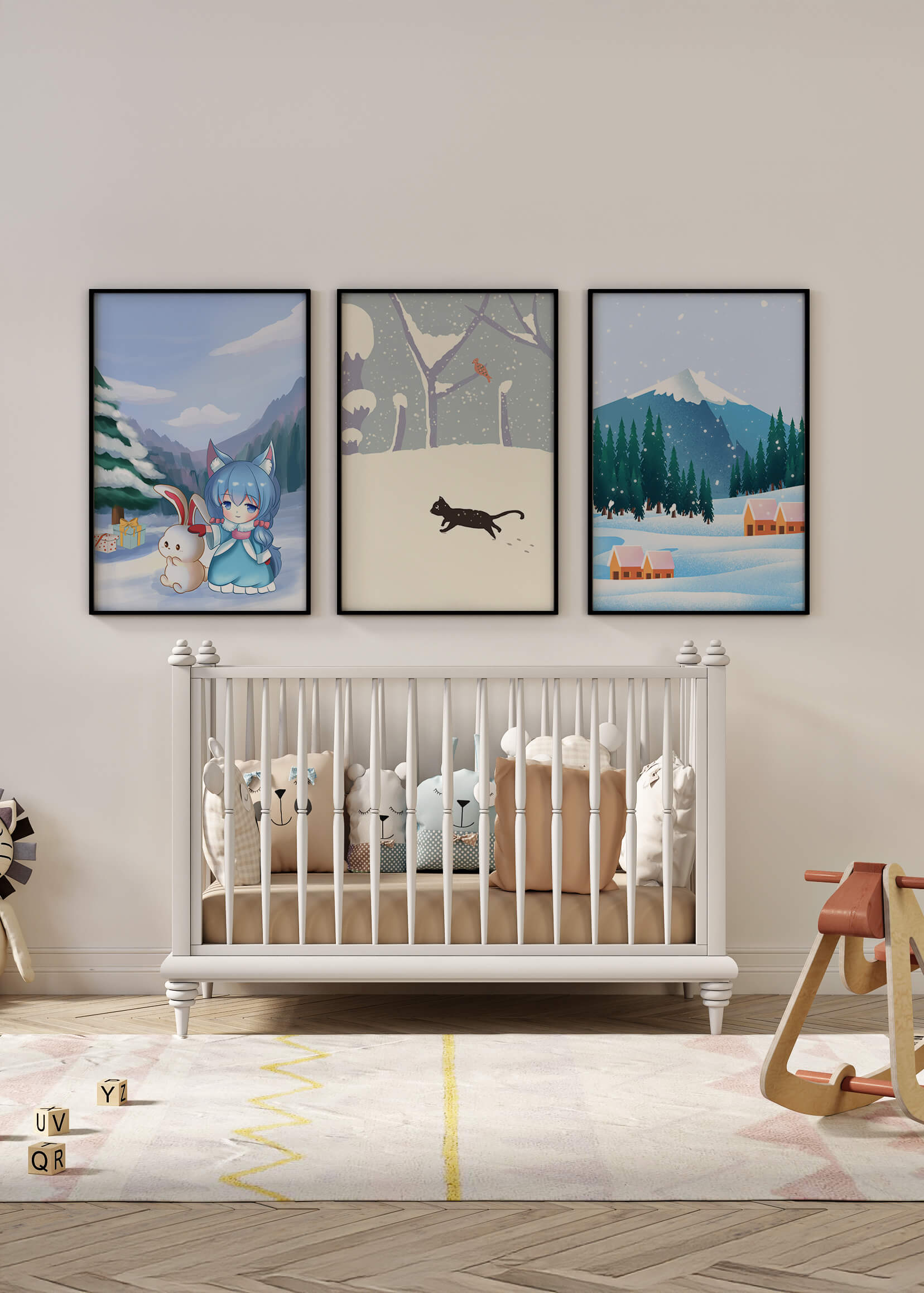 Paysages enneigés et personnage fantastique en impression de haute qualité