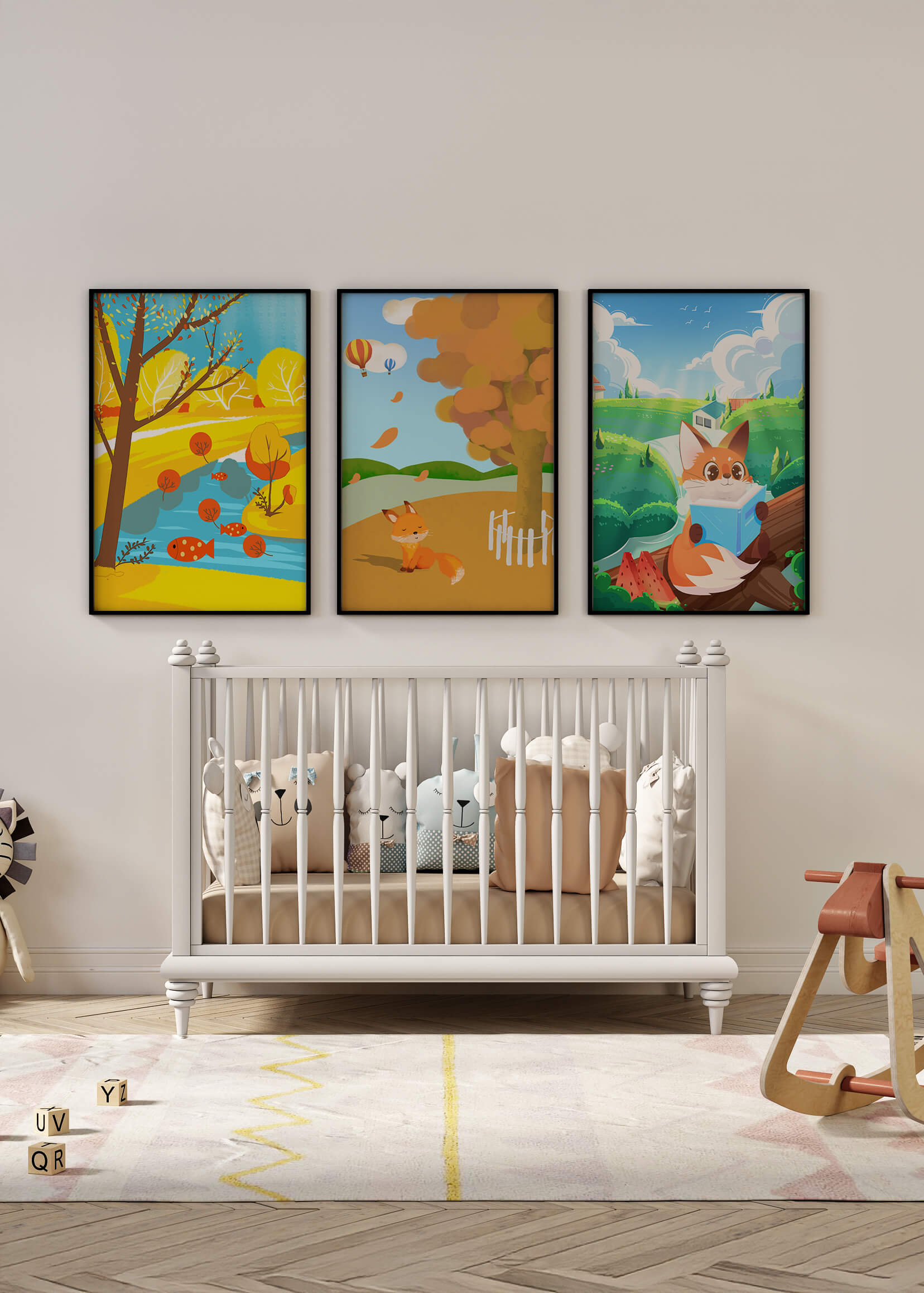 Conjunto de Ilustraciones de Zorros en Paisajes Naturales