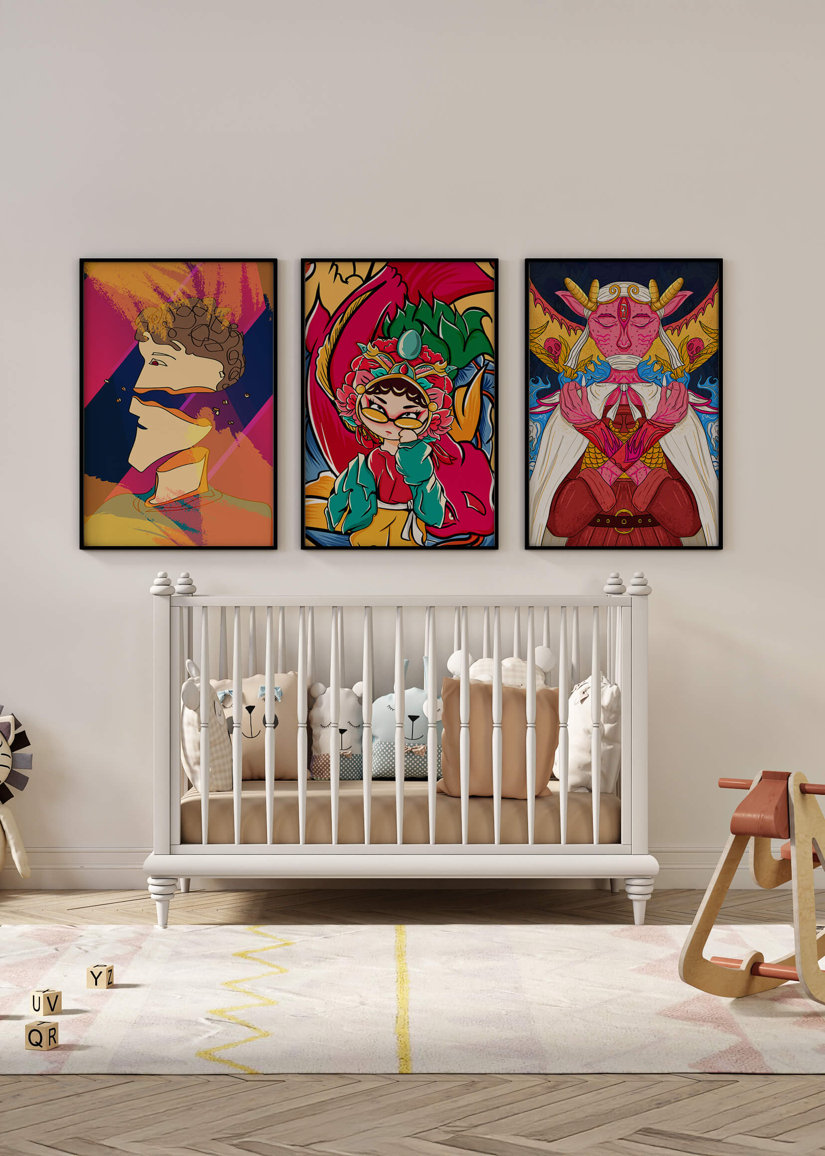 Conjunto de Tres Obras de Arte Pop sin Marco