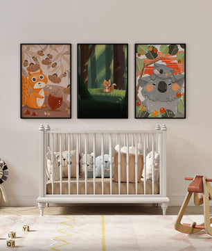 Triptyque d’Animaux de la Forêt en Style Enfantin